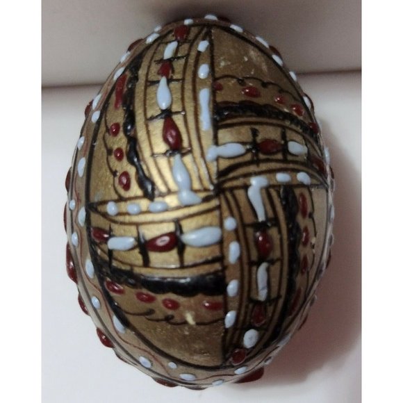Romanian Pysanky Hand Painted Real Easter Egg Gold Base Multi-color Quadrants - Picture 3 of 3
